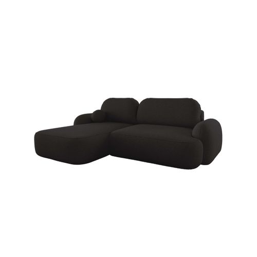 Canapé D'angle Gauche Convertible 4 Places Milly Avec Coffre En Tissu Bouclette - Gris Anthracite