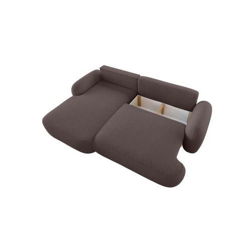 Canapé D'angle Gauche Convertible 4 Places Milly Avec Coffre En Tissu Bouclette - Marron