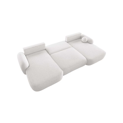Canapé Panoramique Convertible 6 Places Milly Avec Coffre En Tissu Bouclette - Blanc