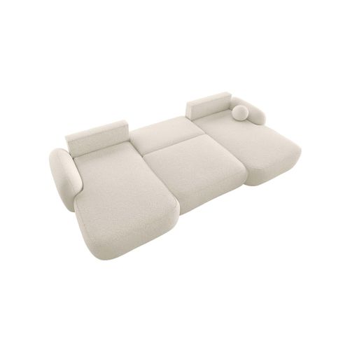 Canapé Panoramique Convertible 6 Places Milly Avec Coffre En Tissu Bouclette - Beige