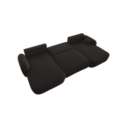 Canapé Panoramique Convertible 6 Places Milly Avec Coffre En Tissu Bouclette - Gris Anthracite