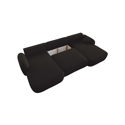 Canapé Panoramique Convertible 6 Places Milly Avec Coffre En Tissu Bouclette - Gris Anthracite