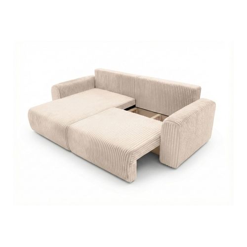 Canapé D'angle Compact Réversible Et Convertible Alya 4 Places En Velours Cotelé Épais - Beige