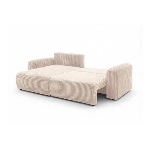 Canapé D'angle Compact Réversible Et Convertible Alya 4 Places En Velours Cotelé Épais - Beige
