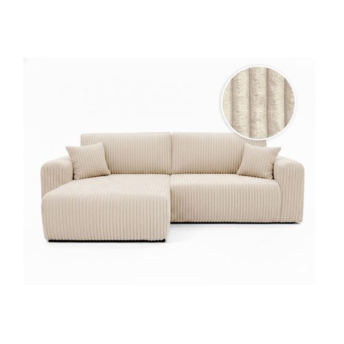 Canapé D'angle Compact Réversible Et Convertible Alya 4 Places En Velours Cotelé Épais - Beige
