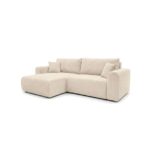 Canapé D'angle Compact Réversible Et Convertible Alya 4 Places En Velours Cotelé Épais - Beige