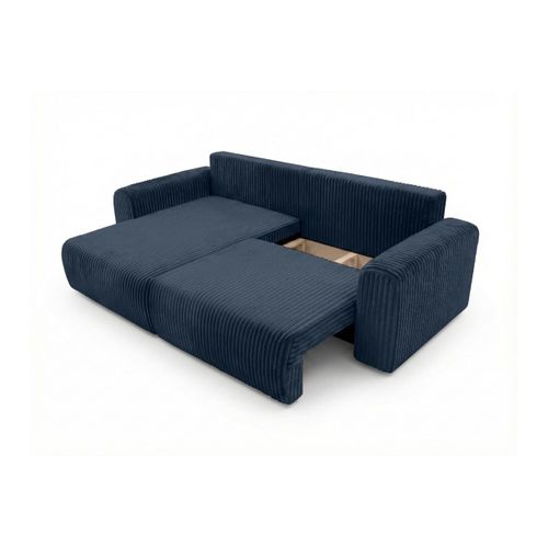 Canapé D'angle Compact Réversible Et Convertible Alya 4 Places En Velours Cotelé Épais - Bleu Foncé
