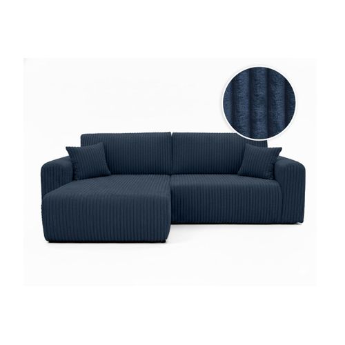 Canapé D'angle Compact Réversible Et Convertible Alya 4 Places En Velours Cotelé Épais - Bleu Foncé