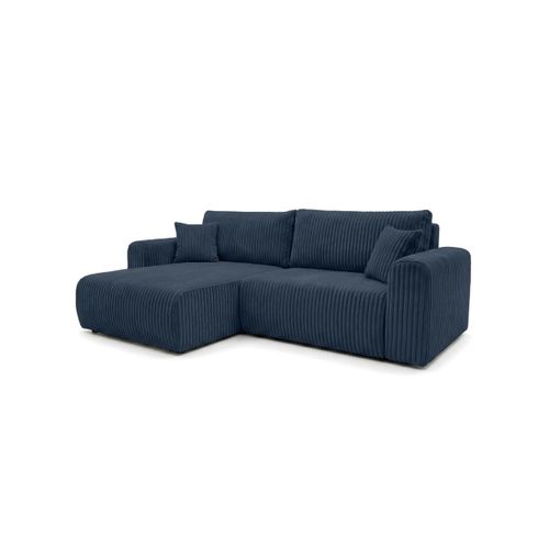 Canapé D'angle Compact Réversible Et Convertible Alya 4 Places En Velours Cotelé Épais - Bleu Foncé