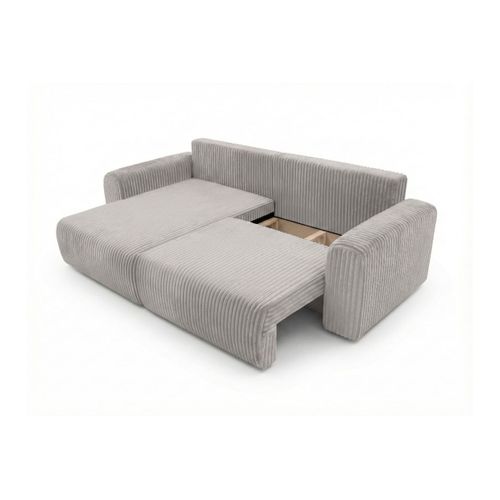 Canapé D'angle Compact Réversible Et Convertible Alya 4 Places En Velours Cotelé Épais - Gris Clair