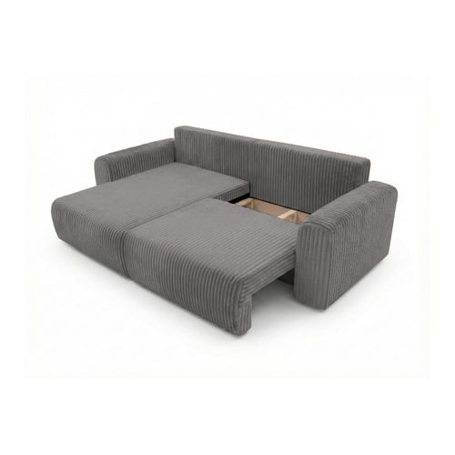 Canapé D'angle Compact Réversible Et Convertible Alya 4 Places En Velours Cotelé Épais - Gris Foncé