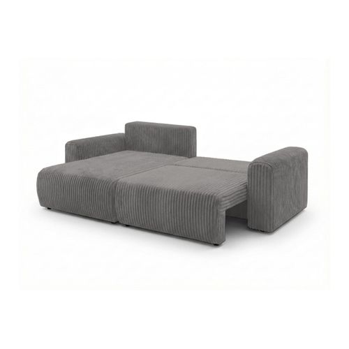 Canapé D'angle Compact Réversible Et Convertible Alya 4 Places En Velours Cotelé Épais - Gris Foncé