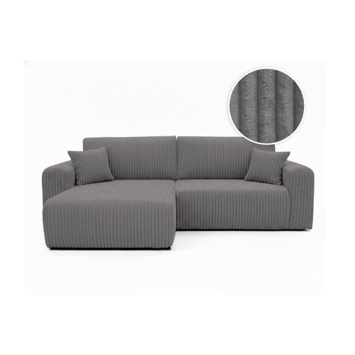 Canapé D'angle Compact Réversible Et Convertible Alya 4 Places En Velours Cotelé Épais - Gris Foncé