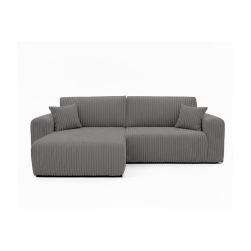 Canapé D'angle Compact Réversible Et Convertible Alya 4 Places En Velours Cotelé Épais - Gris Foncé