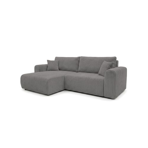 Canapé D'angle Compact Réversible Et Convertible Alya 4 Places En Velours Cotelé Épais - Gris Foncé
