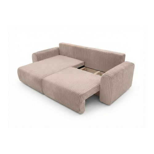 Canapé D'angle Compact Réversible Et Convertible Alya 4 Places En Velours Cotelé Épais - Taupe