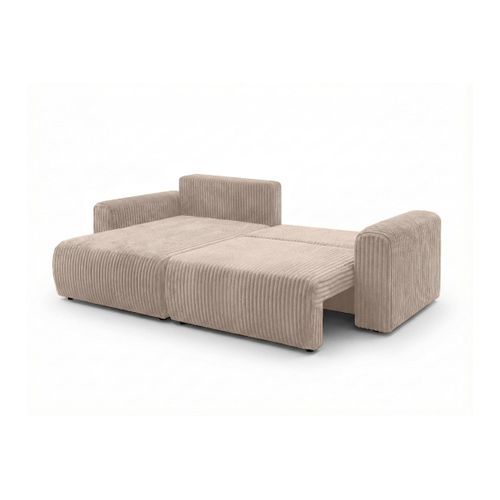 Canapé D'angle Compact Réversible Et Convertible Alya 4 Places En Velours Cotelé Épais - Taupe
