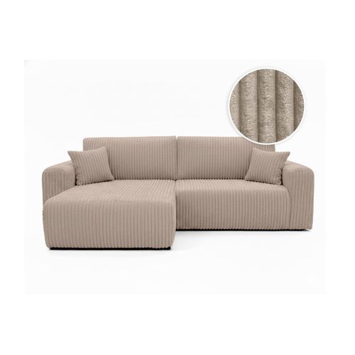 Canapé D'angle Compact Réversible Et Convertible Alya 4 Places En Velours Cotelé Épais - Taupe