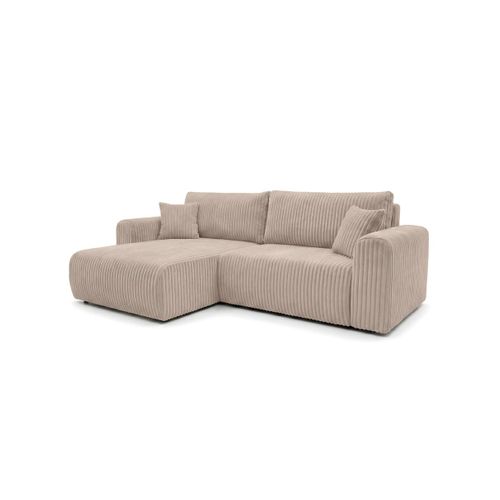Canapé D'angle Compact Réversible Et Convertible Alya 4 Places En Velours Cotelé Épais - Taupe