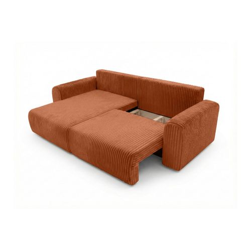 Canapé D'angle Compact Réversible Et Convertible Alya 4 Places En Velours Cotelé Épais - Terracotta