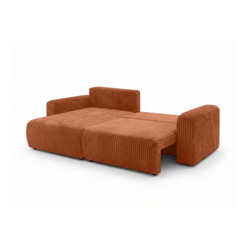 Canapé D'angle Compact Réversible Et Convertible Alya 4 Places En Velours Cotelé Épais - Terracotta