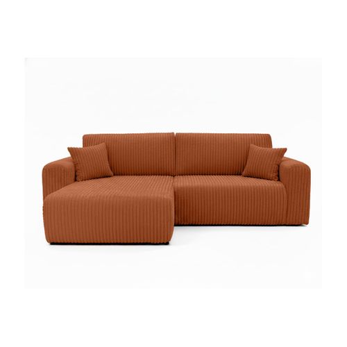 Canapé D'angle Compact Réversible Et Convertible Alya 4 Places En Velours Cotelé Épais - Terracotta