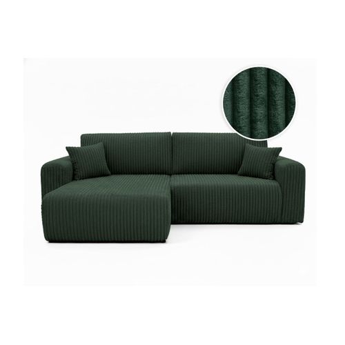 Canapé D'angle Compact Réversible Et Convertible Alya 4 Places En Velours Cotelé Épais - Vert Foncé