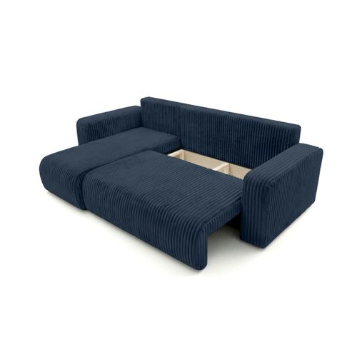 Canapé D'angle Conv Et Réversible 4p Alya Velours Cotelé Épais Bleu Foncé