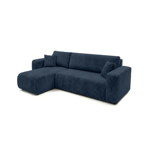 Canapé D'angle Conv Et Réversible 4p Alya Velours Cotelé Épais Bleu Foncé