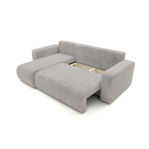 Canapé D'angle Conv Et Réversible 4p Alya Velours Cotelé Épais Gris Clair