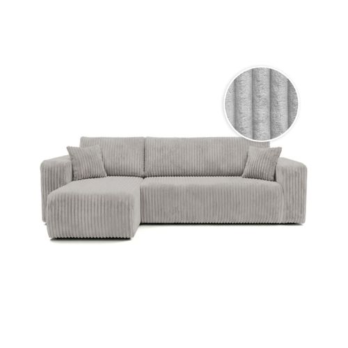 Canapé D'angle Conv Et Réversible 4p Alya Velours Cotelé Épais Gris Clair