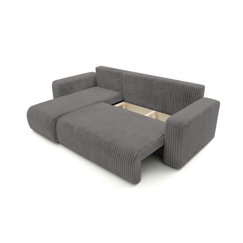 Canapé D'angle Conv Et Réversible 4p Alya Velours Cotelé Épais Gris Foncé