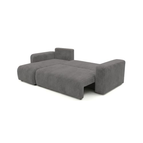 Canapé D'angle Conv Et Réversible 4p Alya Velours Cotelé Épais Gris Foncé