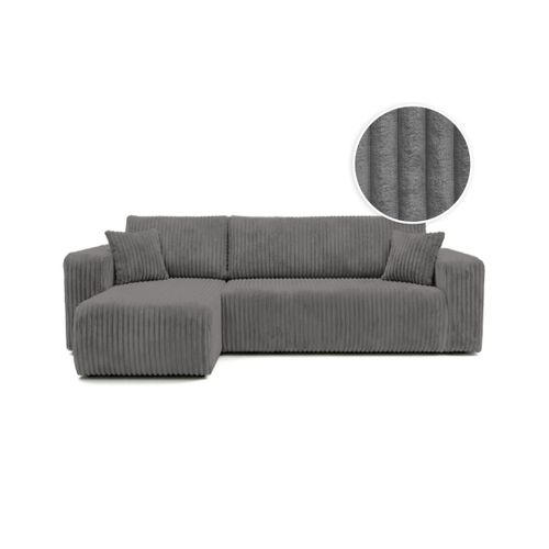 Canapé D'angle Conv Et Réversible 4p Alya Velours Cotelé Épais Gris Foncé