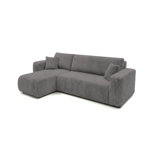 Canapé D'angle Conv Et Réversible 4p Alya Velours Cotelé Épais Gris Foncé