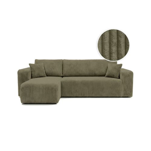 Canapé D'angle Conv Et Réversible 4p Alya Velours Cotelé Épais Vert Kaki