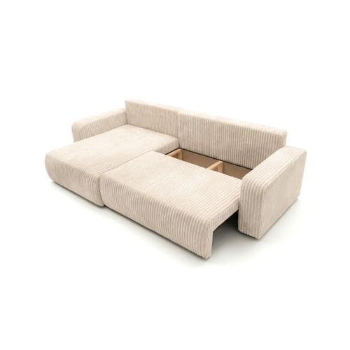 Canapé D'angle Réversible Conv 5p Alya En Velours Cotelé Épais Beige