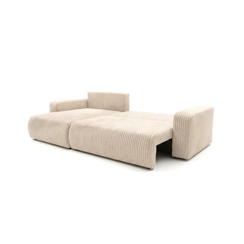Canapé D'angle Réversible Conv 5p Alya En Velours Cotelé Épais Beige