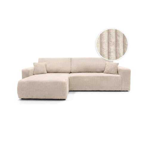 Canapé D'angle Réversible Conv 5p Alya En Velours Cotelé Épais Beige