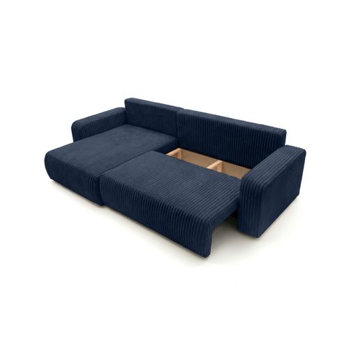 Canapé D'angle Réversible Conv 5p Alya En Velours Cotelé Épais Bleu Foncé