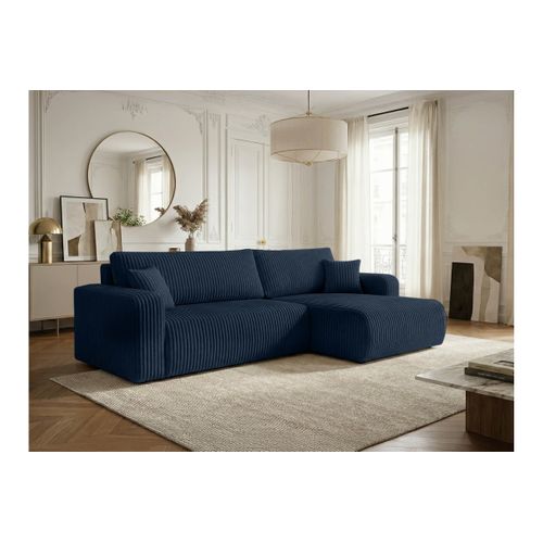 Canapé D'angle Réversible Conv 5p Alya En Velours Cotelé Épais Bleu Foncé