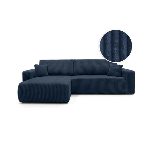 Canapé D'angle Réversible Conv 5p Alya En Velours Cotelé Épais Bleu Foncé