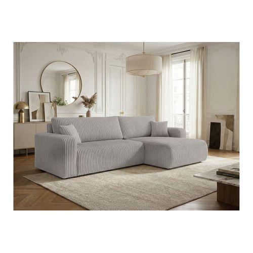 Canapé D'angle Réversible Conv 5p Alya En Velours Cotelé Épais Gris Clair