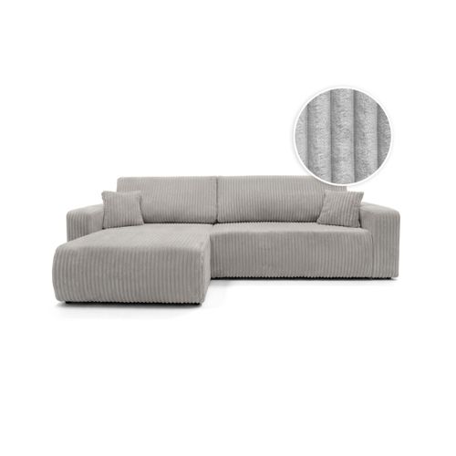 Canapé D'angle Réversible Conv 5p Alya En Velours Cotelé Épais Gris Clair