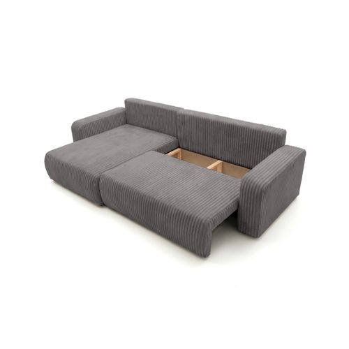 Canapé D'angle Réversible Conv 5p Alya En Velours Cotelé Épais Gris Foncé