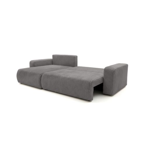 Canapé D'angle Réversible Conv 5p Alya En Velours Cotelé Épais Gris Foncé