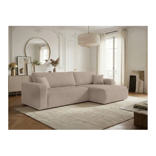 Canapé D'angle Réversible Conv 5p Alya En Velours Cotelé Épais Taupe