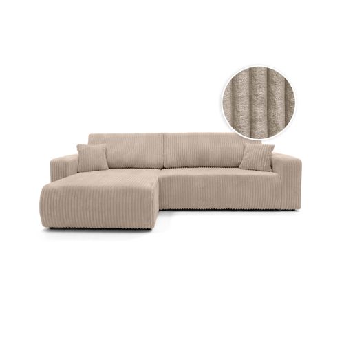 Canapé D'angle Réversible Conv 5p Alya En Velours Cotelé Épais Taupe