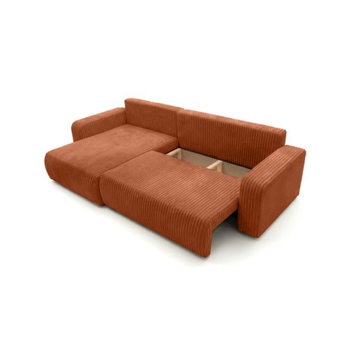 Canapé D'angle Réversible Conv 5p Alya En Velours Cotelé Épais Terracotta