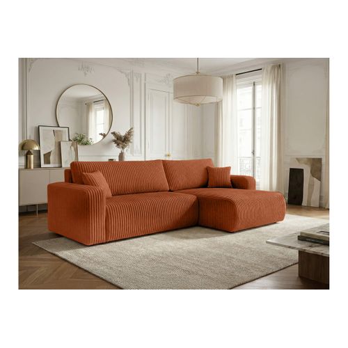 Canapé D'angle Réversible Conv 5p Alya En Velours Cotelé Épais Terracotta
